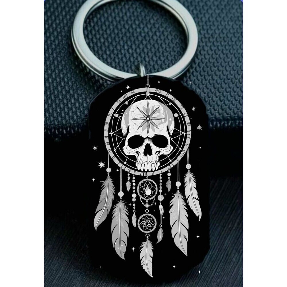 Skull Dream Catcher Art Horror Cute Dark Stainless Keychain Hamdmade